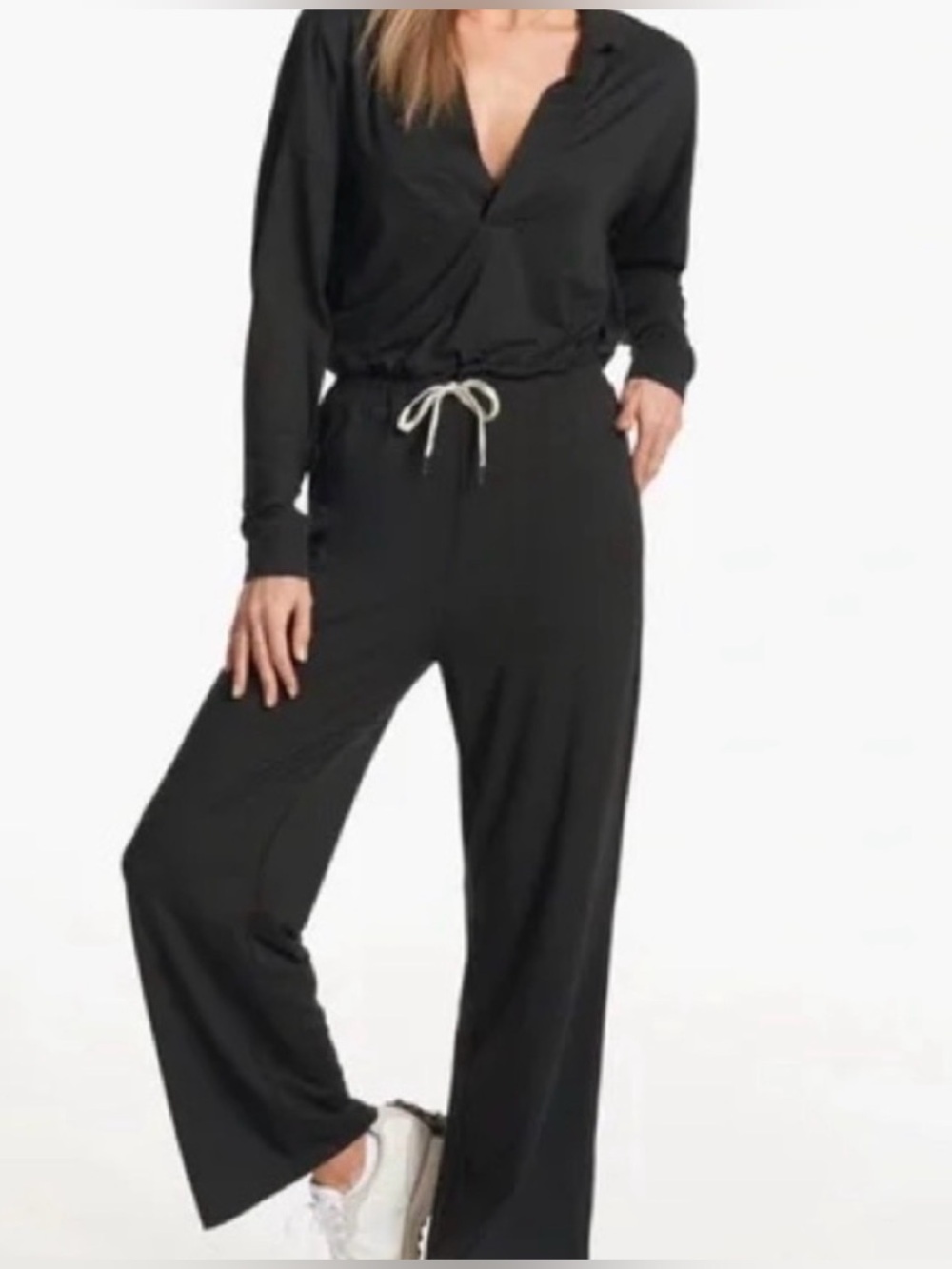 Vuori lux intentions black wide leg jumpsuit athleisure casual women's lounge XL